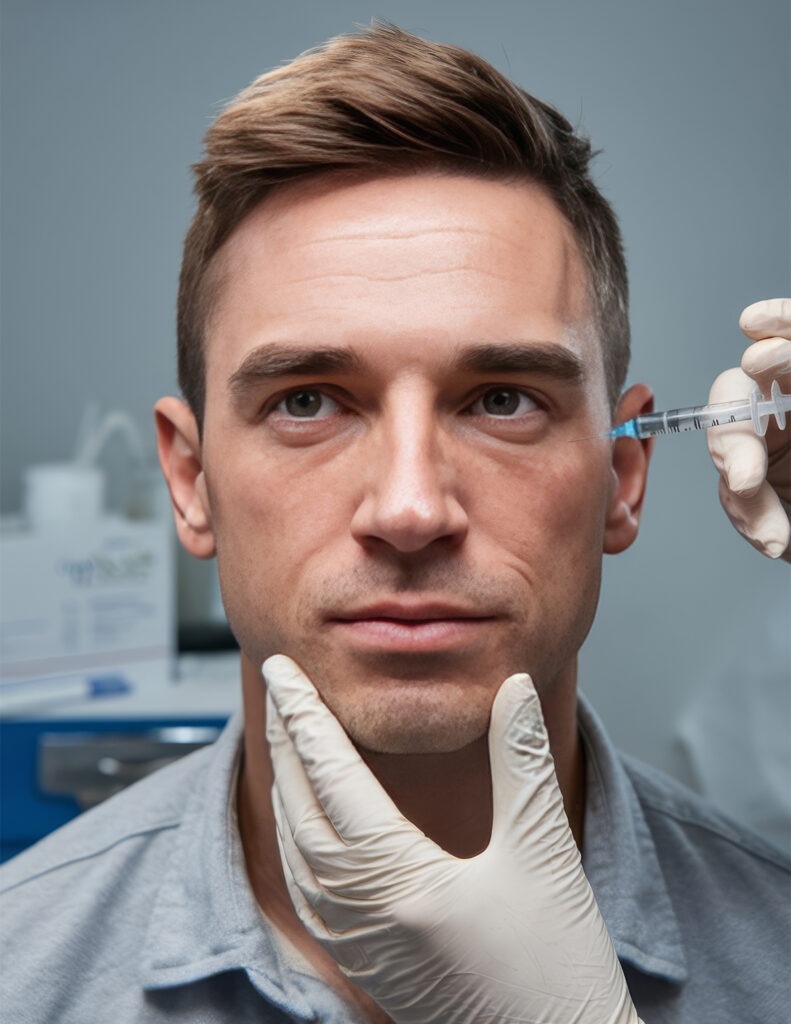 chin-support injection, male facelift treatment session